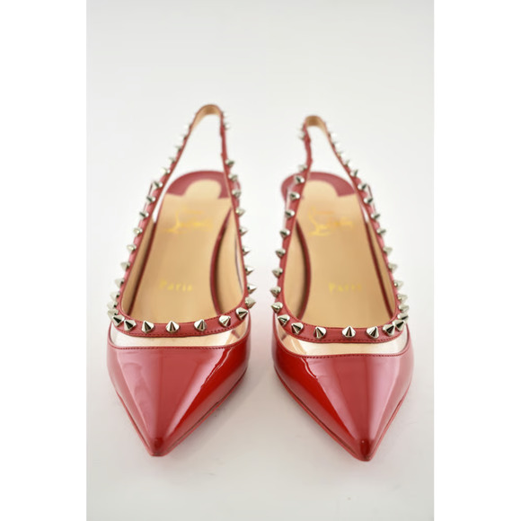 Christian Louboutin Brigadine 70 Red Patent PVC Slingback Spike Heel Pump 36.5 - Picture 3 of 8